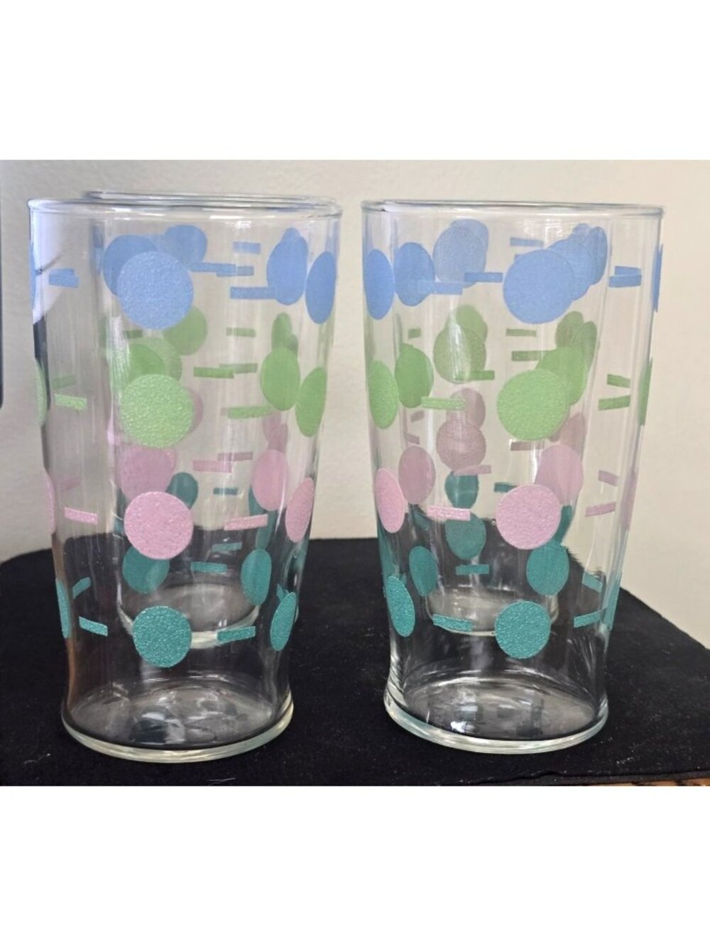 Colorful Retro Polka Dot Glass Tumblers 12 Oz Mid-Century Modern Style Drinkware